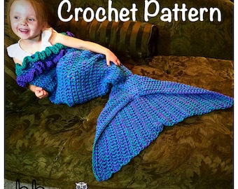 Manta de cola de sirena con volantes - SÓLO PATRÓN - Ganchillo - Tamaño: niño pequeño, niño y adulto