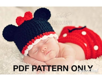 Girl Mouse 3 piece set - PDF PATTERN ONLY - Crochet - Size 0-12 month