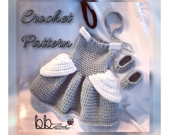 Prinzessinnen-Kleid-Set - NUR MUSTER - gehäkelt - Größen: 0-3 Monate, 3-6 Monate, 6-9 Monate, 9-12 Monate, 12-18 Monate, 18-24 Monate