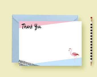 Funky Flamingo Thank You Cards, Flat Stationery Set, Custom Note Cards, Birthday Gift, Printable, Digital File, INSTANT DOWNLOAD