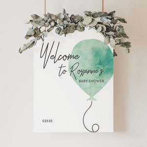 Cartel de bienvenida del baby shower con globos, bienvenida del baby shower, signo del baby shower, póster de bienvenida, decoración del baby shower. Señal de tablero de espuma