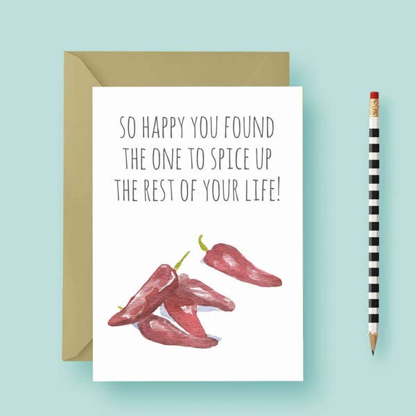 Engagement Greeting Card, Wedding Card, Spices Greeting Card, Chile Pepper, Newly Married, Newlyweds - Witty, Funny & Punny - DIGITAL FILE!