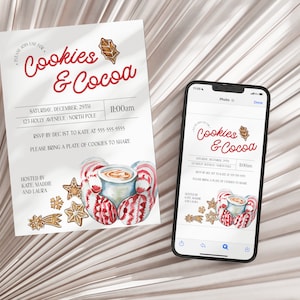Cookies and Cocoa Invitation Template, Editable Hot Cocoa Christmas Party, Gingerbread Christmas Party | Printable Template Download