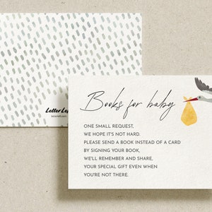 Cigüeña amarilla Libros para bebé, Tarjeta de solicitud de libro, Inserto impreso, Libros para tarjeta de bebé, Boho Baby Shower / Pack de 10