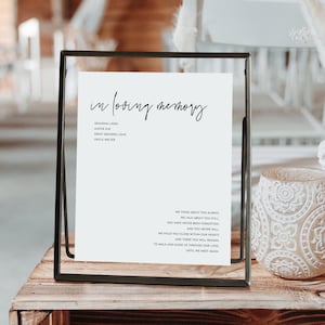 Modern Minimalist In Loving Memory Sign Wedding Template, Wedding Memorial Sign for Wedding, Forever in Our Hearts Sign | Editable Template