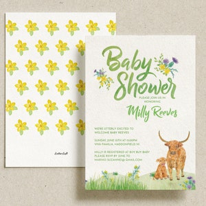 Highland Cow Baby Shower Invitations: Boho Rustic Set