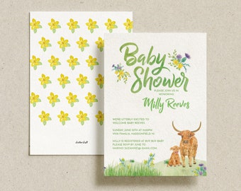 Highland Cow Baby Shower Invites, Holy Cow Baby Shower, Boho Cow Baby Shower | Pack of 10, Standard envelopes