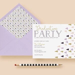 Invitaciones a fiestas de graduación, Plantillas de invitaciones a fiestas de graduación PDF, Clase de 2017, Graduado de secundaria, Graduado universitario, Invitación imprimible, impreso