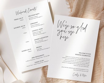 Modern Minimalist Welcome Letter & Timeline Template, Minimalist Wedding Order of Events, Itinerary | Instant Download, Editable Text