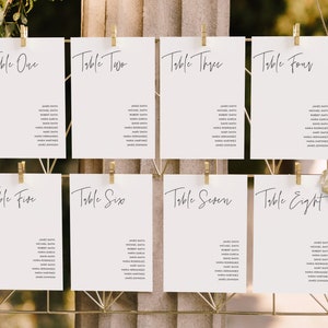 Modern Minimalist Wedding Seating Chart Card Template, Modern Wedding Seating Chart Cards, Simple Seating Chart Cards Wedding | Customizable