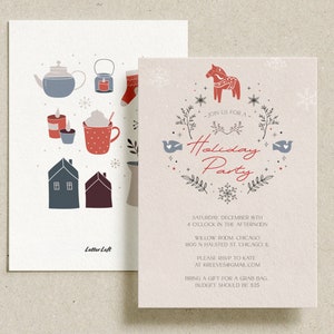 Nordic Christmas Party Invitation Template, Editable Scandi Holiday Party Invite, Printable Christmas Lunch Invitation | Printable Template