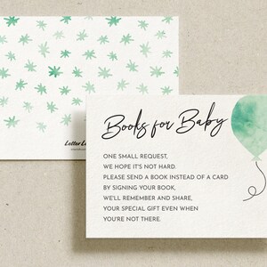 Libros de globos para bebé, tarjeta de solicitud de libros, inserto impreso, tarjeta de libros para bebé, boho baby shower / paquete de 10