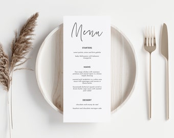 Modern Minimalist Wedding Menu Template, Printable Menu Card, Wedding Menu Printable, Wedding Menu Template, 4x9 | Printable Editable Text