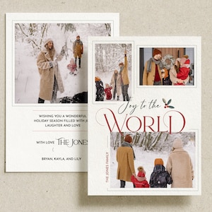 Modern Christmas Card Template, Christian Photo Christmas Cards, 5x7 Christmas Card Template, Religious, Joy to the World | Editable Text