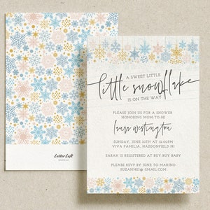 Winter Little Snowflake Baby Shower Invitation, A Little Snowflake is On The Way Invitation, Winter Baby Shower Invite | Fully Editable