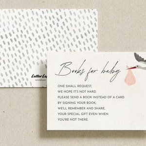 Cigüeña Rosa Libros para Bebé, Tarjeta De Solicitud De Libros, Inserto Impreso, Libros para Tarjeta Bebé, Boho Baby Shower / Pack de 10