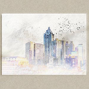 Atlanta Skyline Print | Grunge Watercolor Poster | Museum-Quality Matte Paper Poster