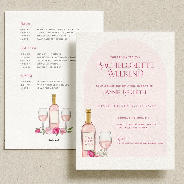 Winery Bachelorette Invitation, Vino Before Vows, Wine Bachelorette Weekend, Napa Valley Invite | Instant Download, Printable Invite
