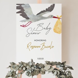 Señal de bienvenida de Stork Baby Shower, Baby Shower Bienvenido, Señal de Baby Shower, Póster de bienvenida, Señal de Tablero de espuma