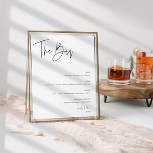 Modern Minimalist Bar Sign, Modern Drink Menu Template, Minimalist Wedding Bar Menu, Simple Wedding Drink Menu | Printable Editable Template