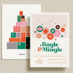 Jingle & Mingle Christmas Party Invitation Template, Modern Christmas Party Invite, Holiday Party Printable | Editable Instant Download