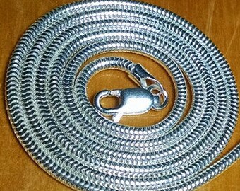 Sterling Silver Snake Chain: 20 inches x 1.4 mm (Silver or Midnight Black)