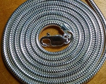 Sterling Silver Snake Chain: 24 inches x 1.7 mm (Silver or Midnight Black)