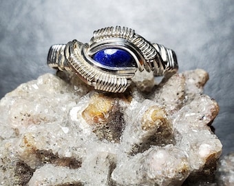 Wire Wrapped Ring: Lapis Lazuli Ring. Size 6! Wrapped in Sterling Silver