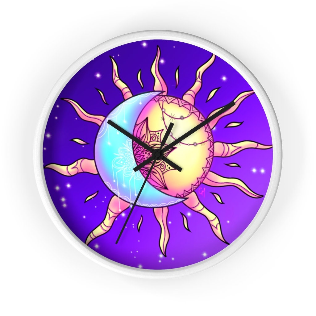 Sun and Moon Wall Clock, Sun and Moon Clock, Wall Clock, Sun and Moon