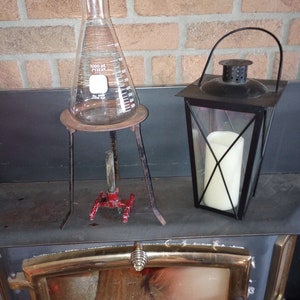 Vintage Wrought Iron Chemistry Tripod Ringstand/1000ml Erlenmeyer Flask/ Bunsen Burner