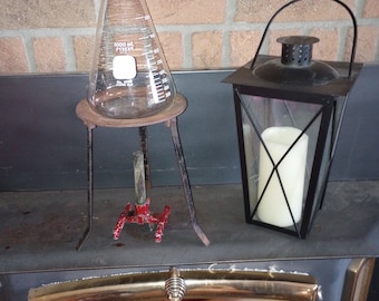Vintage Wrought Iron Chemistry Tripod Ringstand/1000ml Erlenmeyer Flask/ Bunsen Burner