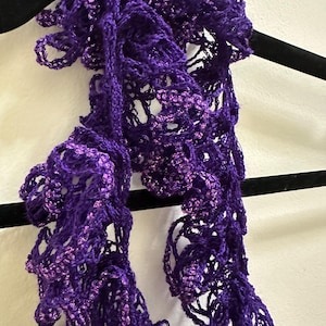 Handmade Royal Purple Ruffle Scarf: Sparkly Sashay Acrylic Blend