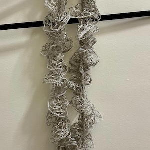 Handmade Silver Gray Ruffle Scarf: Sparkly Sashay, 50 inch