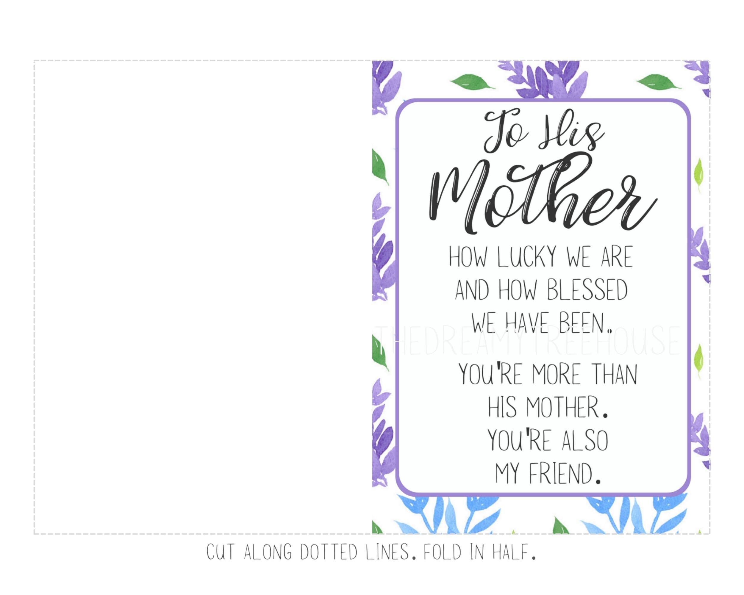 Motherinlaw Mother's Day Printable Greeting CardTo His Etsy Nederland
