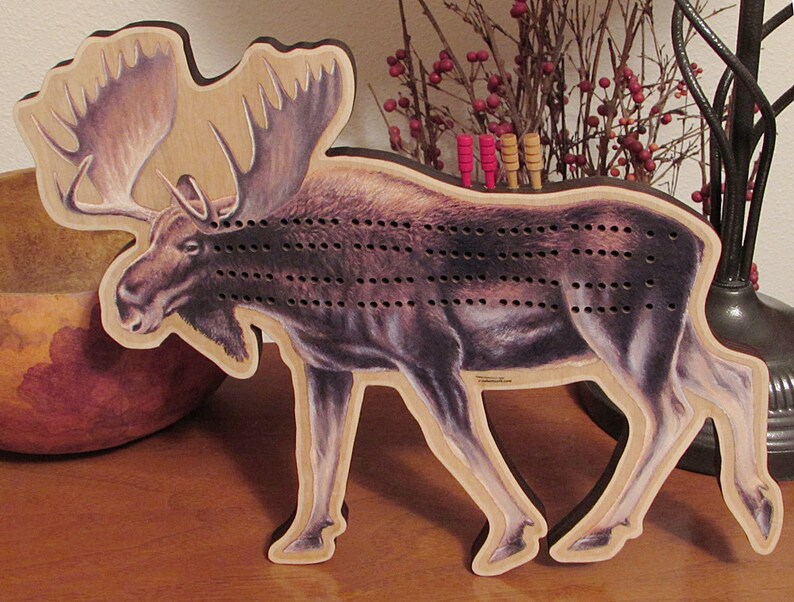 Moose Cribbage Board Fun Animal Shaped Games Etsy