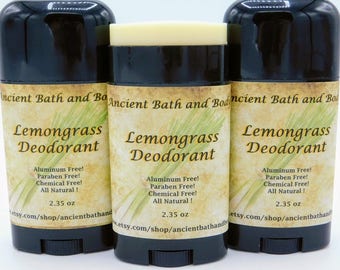 Lemongrass Deodorant, Aluminum Free Deodorant, Natural Deodorant, Artisan Deodorant, Chemical Free Deodorant, Vegetarian Deodorant