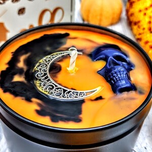 Frosted Pumpkin Soy Candle with Crescent Moon, Halloween Candle, Fall Candle