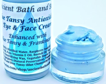 Blue Tansy Eye and Face Cream, Infused with Vegan Vegetable Collagen, Blue German Chamomile