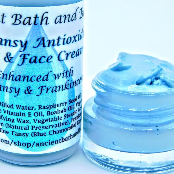 Blue Tansy Eye and Face Cream, Infused with Vegan Vegetable Collagen, Blue German Chamomile