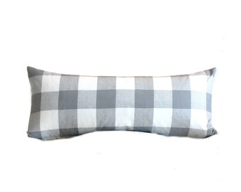 FRENCH GRAY PLAID | 14 x 36 Large Lumbar | Pillow Cover