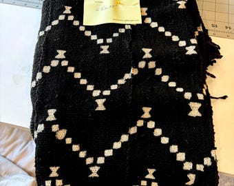 Authentic Mudcloth Fabric Black with White Design