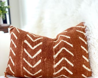 SALE - Authentic Rust Mudcloth Pillow Cover 12" X 18"