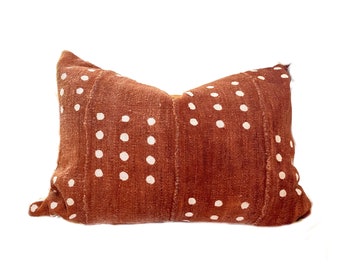 THE SERSEI | Gorgeous Rust Color Authentic African Mudcloth Lumbar Pillow Cover