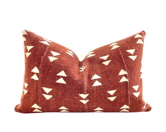 THE FLINT DEUCE Rust - Authentic African Mudcloth Lumbar Pillow Cover