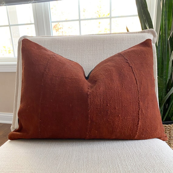 THE ROUSILIE Gorgeous Rust Color Authentic African Mudcloth Lumbar