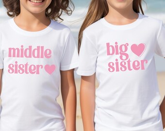 Anuncio de hermano mayor, regalo de nueva hermana, nuevas camisas a juego de hermana bebé, camisas geniales de hermano bebé grande, pequeño, mediano y grande