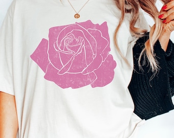 Graphic Rose Shirt, Floral Tshirt, Valentines Rose Tee, Womens Flower Shirt, Bridal Gift, Fall Shirt, Vintage Style Rose Shirt, Mom Gift
