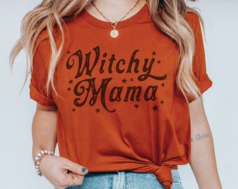 Witchy Mama Simple Halloween Tshirt, Funny Womens Witch Halloween Fall Shirt, Halloween Gift for Woman Mom