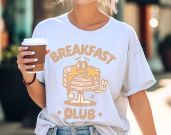 Maglietta divertente per gli amanti del brunch dei pancake del Club per la colazione, regalo per papà adolescente, maglietta per gruppo colazione, maglietta preppy retrò divertente per buongustai del social club