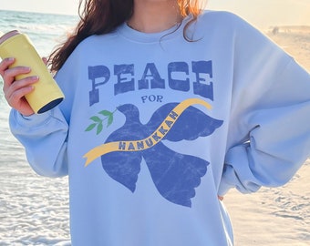 Hanukkah Peace Dove Jewish Crewneck Sweatshirt, Holiday Teen Peace Dove Sweatshirt, Hannukha Gift Sweatshirt, Prayers for Israel Shirt